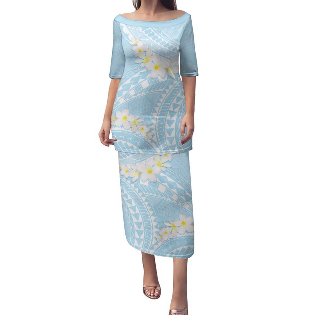 Polynesian Vintage Floral Family Matching Puletasi and Hawaiian Shirt Azure Motifs LT7 Mom's Dress Azure - Polynesian Pride