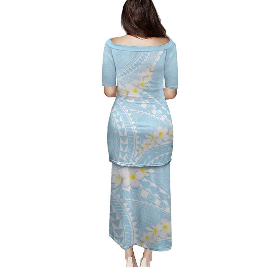 Polynesian Vintage Floral Family Matching Puletasi and Hawaiian Shirt Azure Motifs LT7 - Polynesian Pride