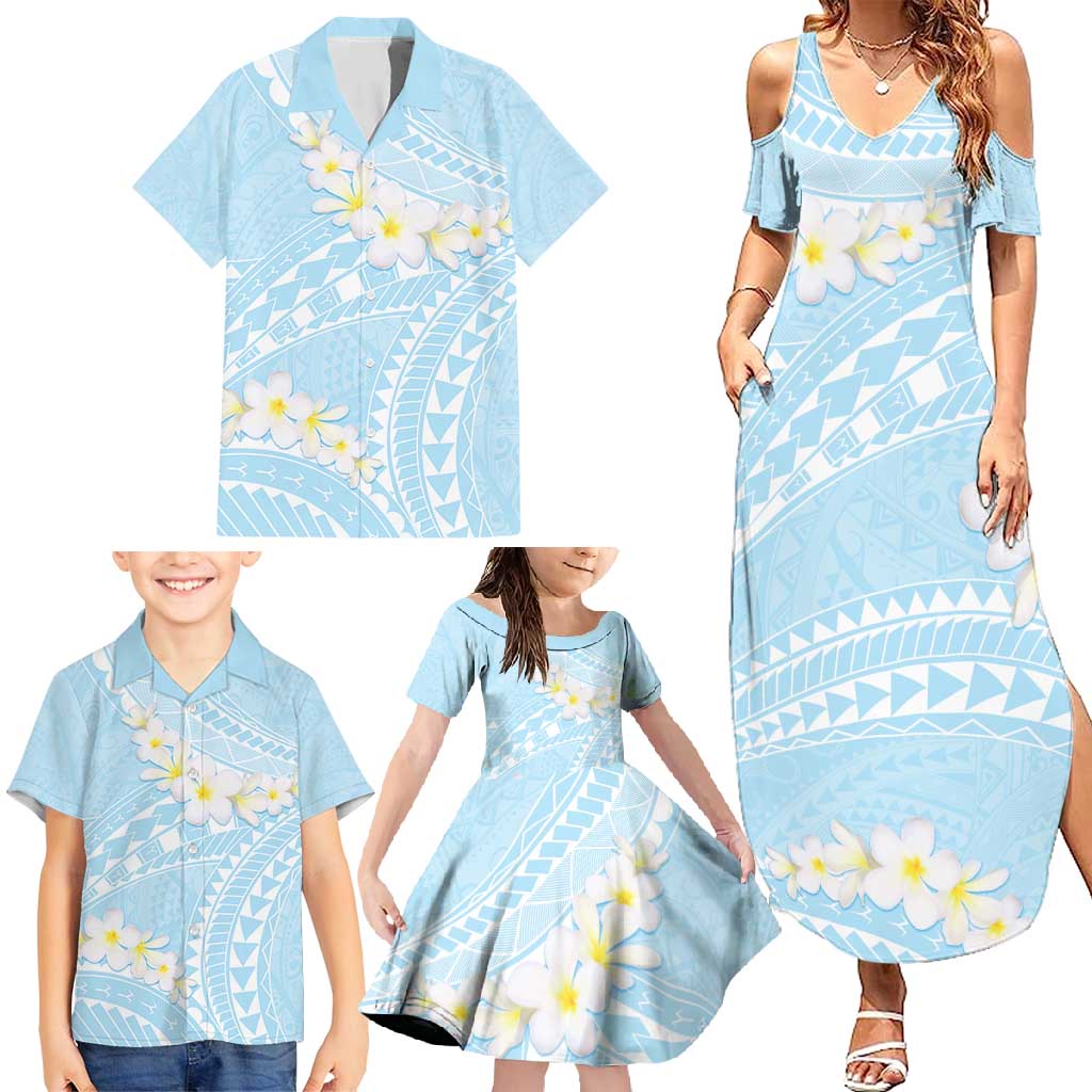 Polynesian Vintage Floral Family Matching Summer Maxi Dress and Hawaiian Shirt Azure Motifs - Polynesian Pride