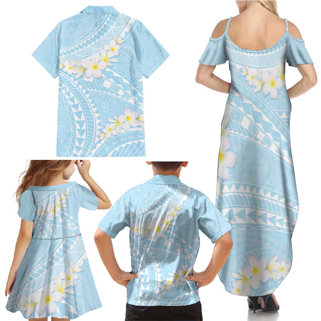 Polynesian Vintage Floral Family Matching Summer Maxi Dress and Hawaiian Shirt Azure Motifs - Polynesian Pride