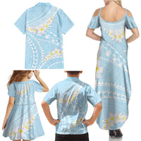 Polynesian Vintage Floral Family Matching Summer Maxi Dress and Hawaiian Shirt Azure Motifs - Polynesian Pride