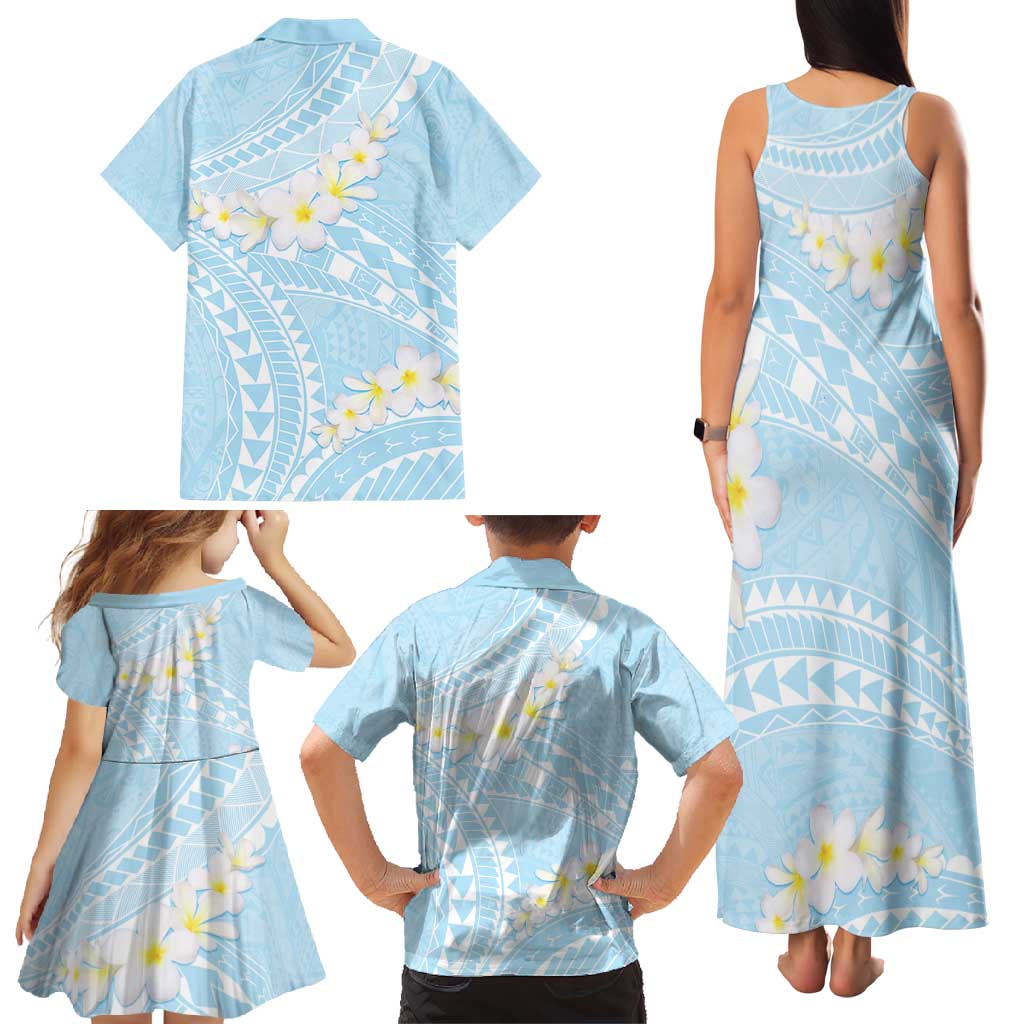 Polynesian Vintage Floral Family Matching Tank Maxi Dress and Hawaiian Shirt Azure Motifs - Polynesian Pride