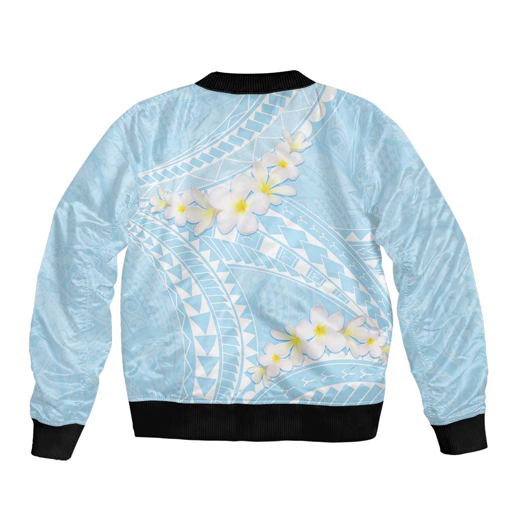 Polynesian Vintage Floral Sleeve Zip Bomber Jacket Azure Motifs - Polynesian Pride