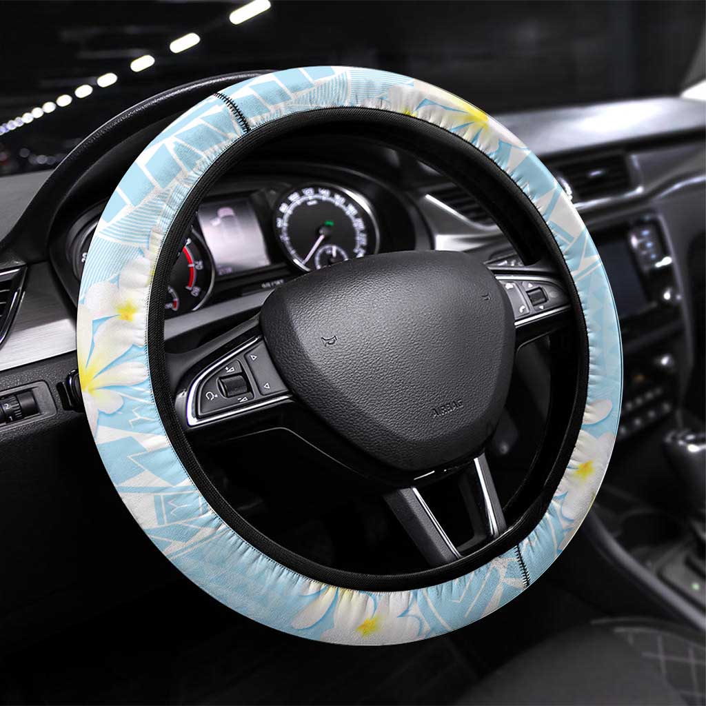 Polynesian Vintage Floral Steering Wheel Cover Azure Motifs - Polynesian Pride