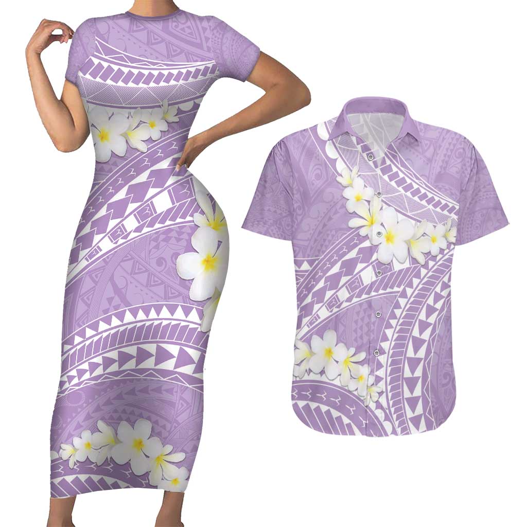 Polynesian Vintage Floral Couples Matching Short Sleeve Bodycon Dress and Hawaiian Shirt Lavender Motifs LT7 Lavender - Polynesian Pride