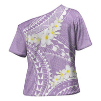Polynesian Vintage Floral Cross Shoulder Shirt Lavender Motifs - Polynesian Pride