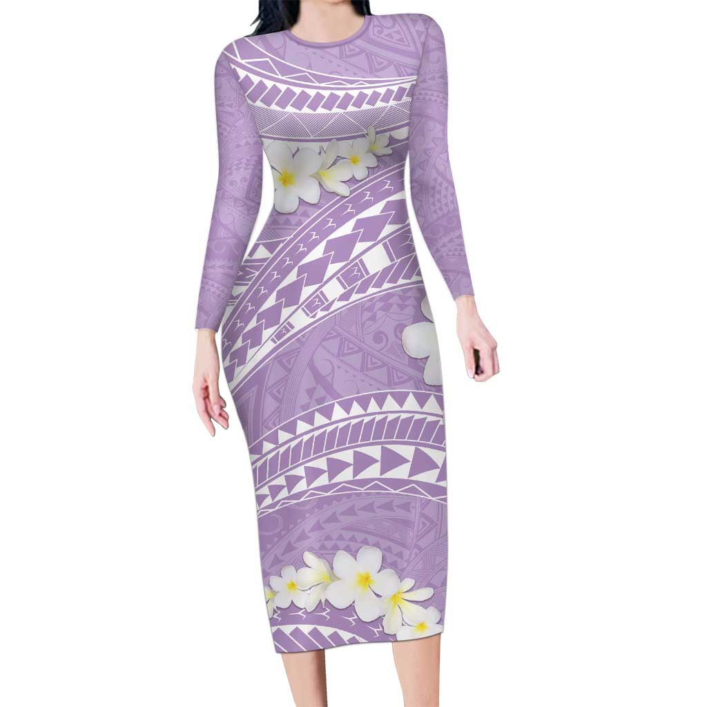 Polynesian Vintage Floral Family Matching Long Sleeve Bodycon Dress and Hawaiian Shirt Lavender Motifs LT7 Mom's Dress Lavender - Polynesian Pride