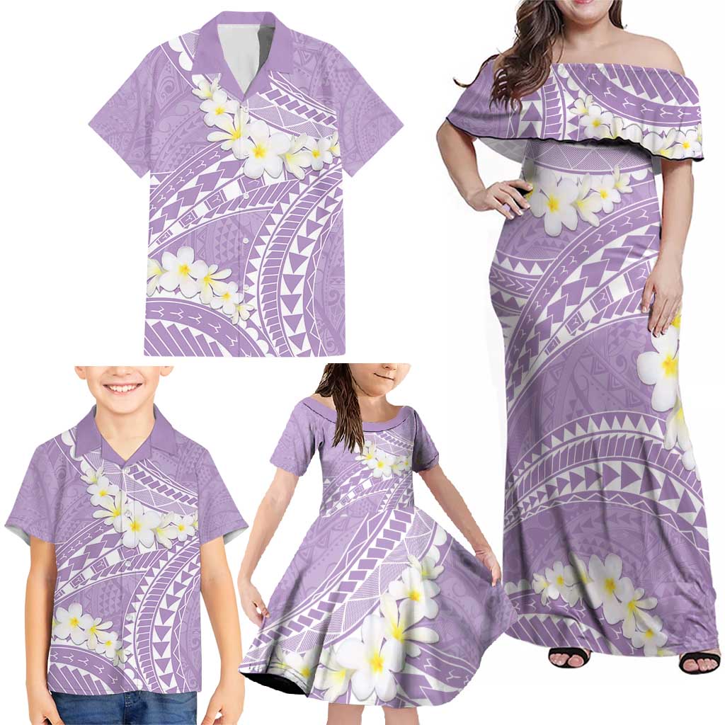 Polynesian Vintage Floral Family Matching Off Shoulder Maxi Dress and Hawaiian Shirt Lavender Motifs - Polynesian Pride