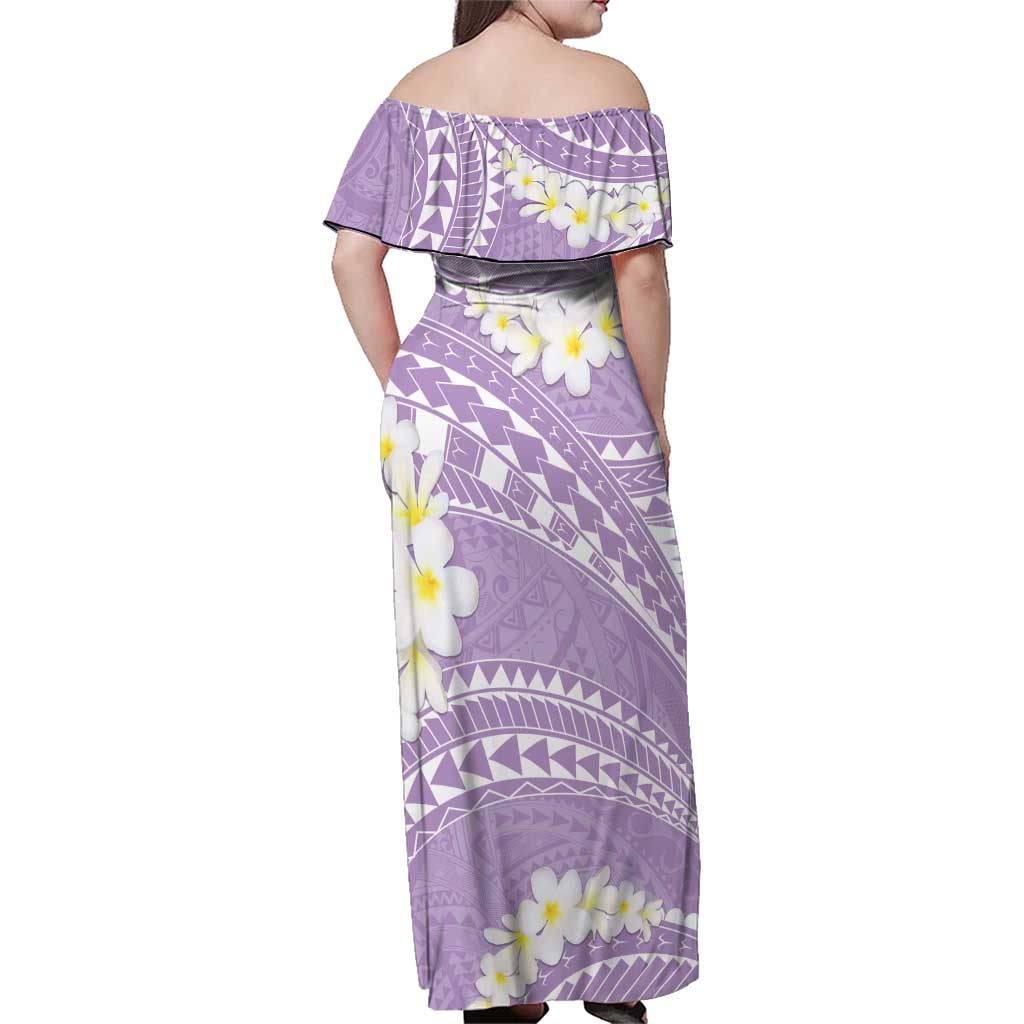 Polynesian Vintage Floral Family Matching Off Shoulder Maxi Dress and Hawaiian Shirt Lavender Motifs - Polynesian Pride