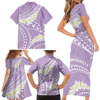 Polynesian Vintage Floral Family Matching Short Sleeve Bodycon Dress and Hawaiian Shirt Lavender Motifs LT7 - Polynesian Pride