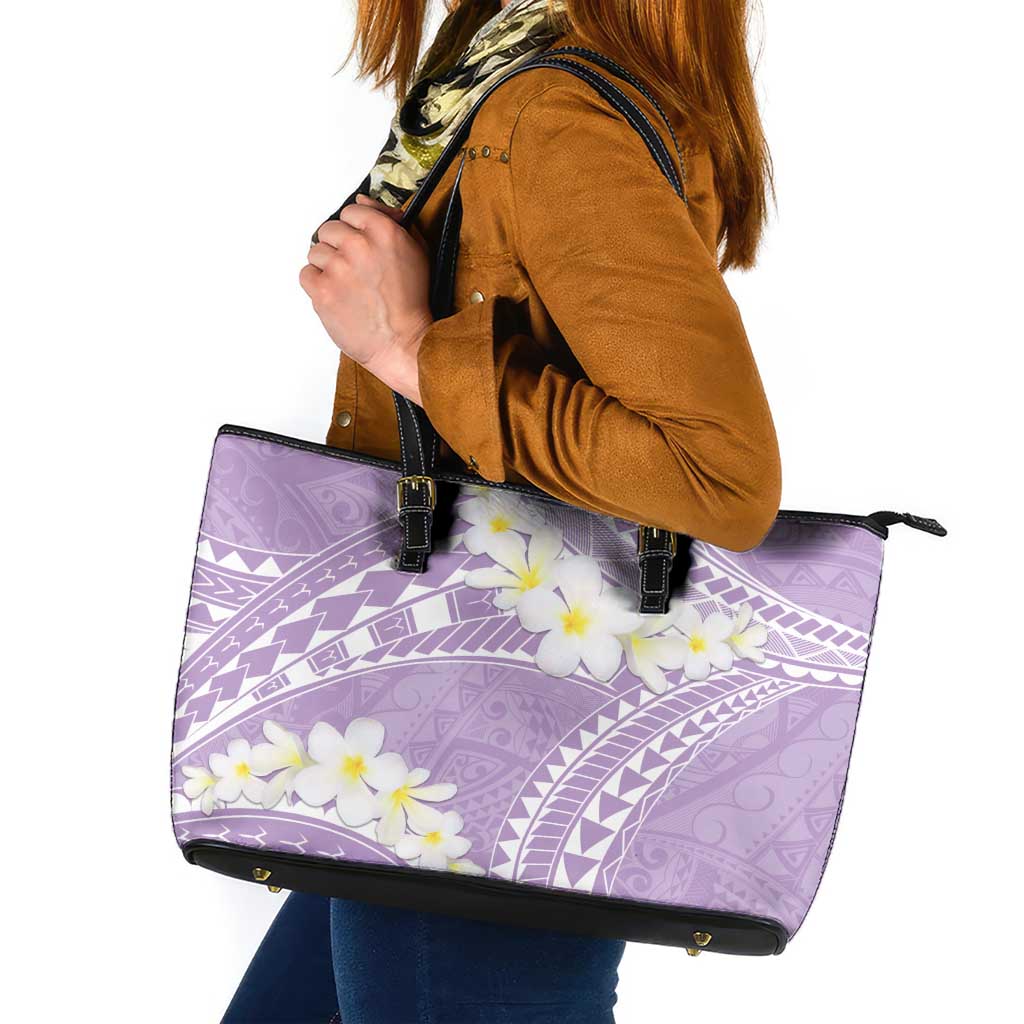 Polynesian Vintage Floral Leather Tote Bag Lavender Motifs - Polynesian Pride