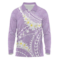 Polynesian Vintage Floral Long Sleeve Polo Shirt Lavender Motifs - Polynesian Pride