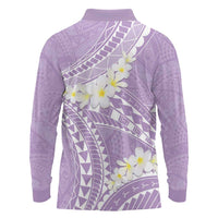 Polynesian Vintage Floral Long Sleeve Polo Shirt Lavender Motifs - Polynesian Pride