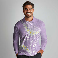 Polynesian Vintage Floral Long Sleeve Polo Shirt Lavender Motifs - Polynesian Pride