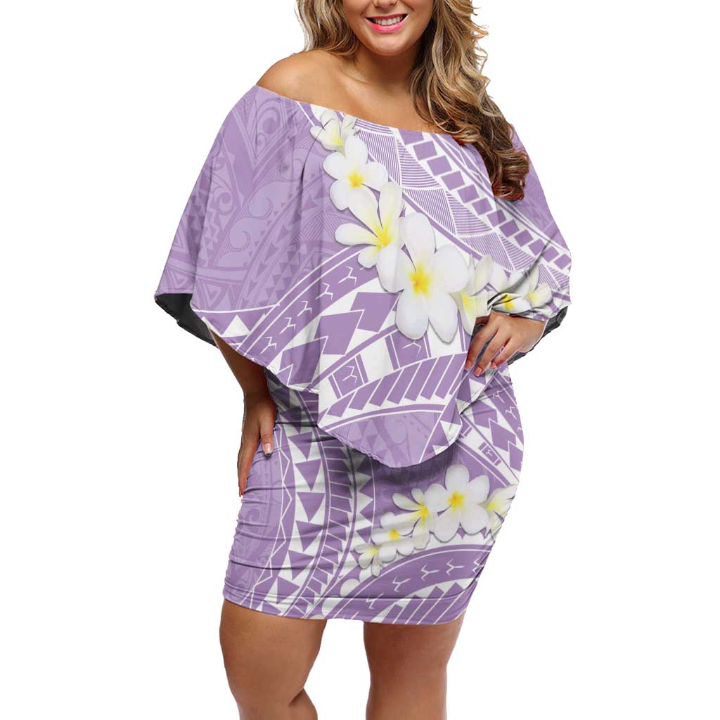 Polynesian Vintage Floral Off Shoulder Short Dress Lavender Motifs - Polynesian Pride