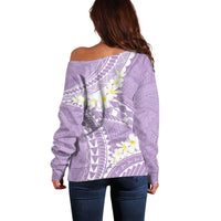 Polynesian Vintage Floral Off Shoulder Sweater Lavender Motifs - Polynesian Pride
