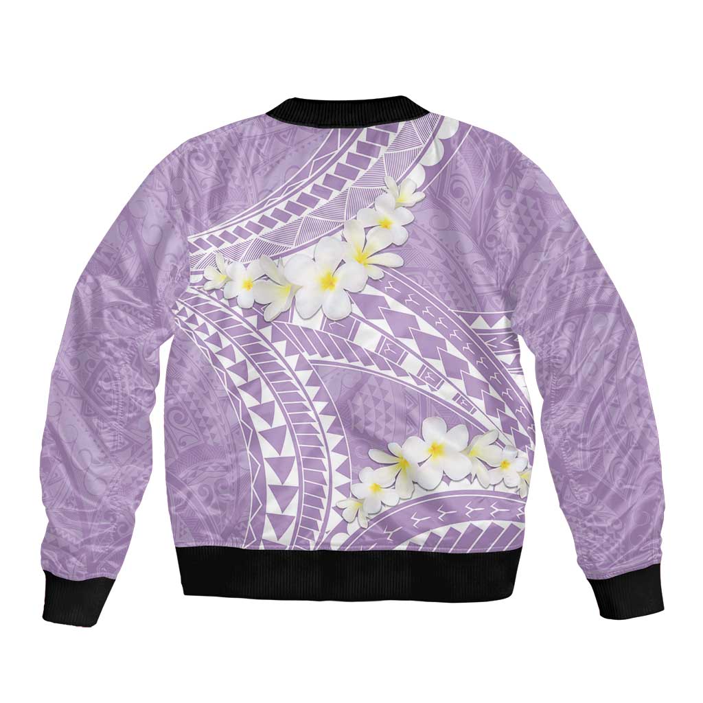 Polynesian Vintage Floral Sleeve Zip Bomber Jacket Lavender Motifs - Polynesian Pride