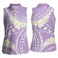 Polynesian Vintage Floral Women Sleeveless Polo Shirt Lavender Motifs - Polynesian Pride