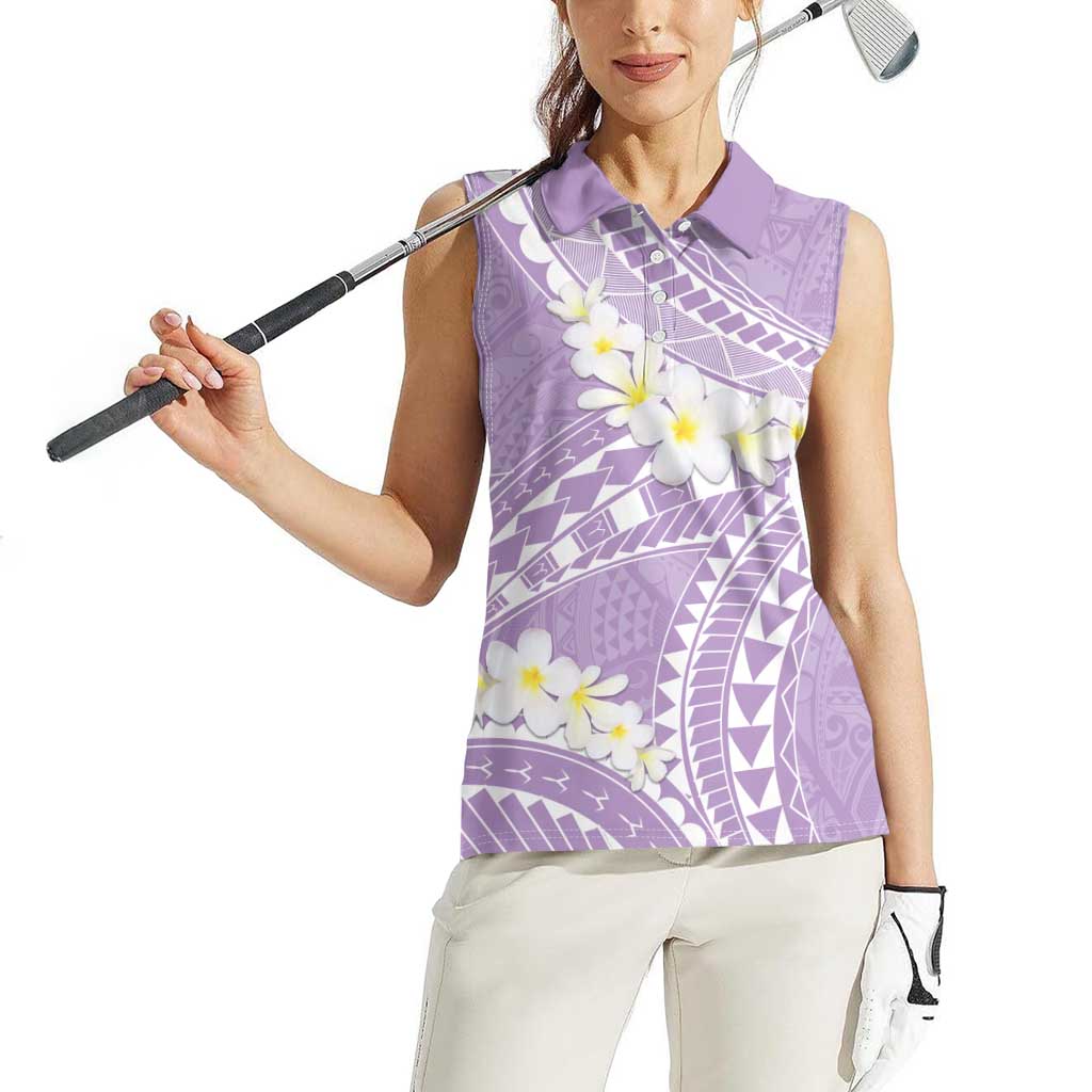 Polynesian Vintage Floral Women Sleeveless Polo Shirt Lavender Motifs - Polynesian Pride