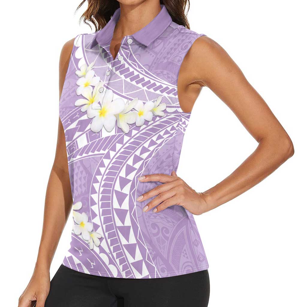 Polynesian Vintage Floral Women Sleeveless Polo Shirt Lavender Motifs - Polynesian Pride
