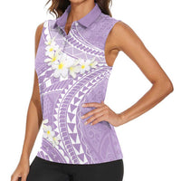 Polynesian Vintage Floral Women Sleeveless Polo Shirt Lavender Motifs - Polynesian Pride