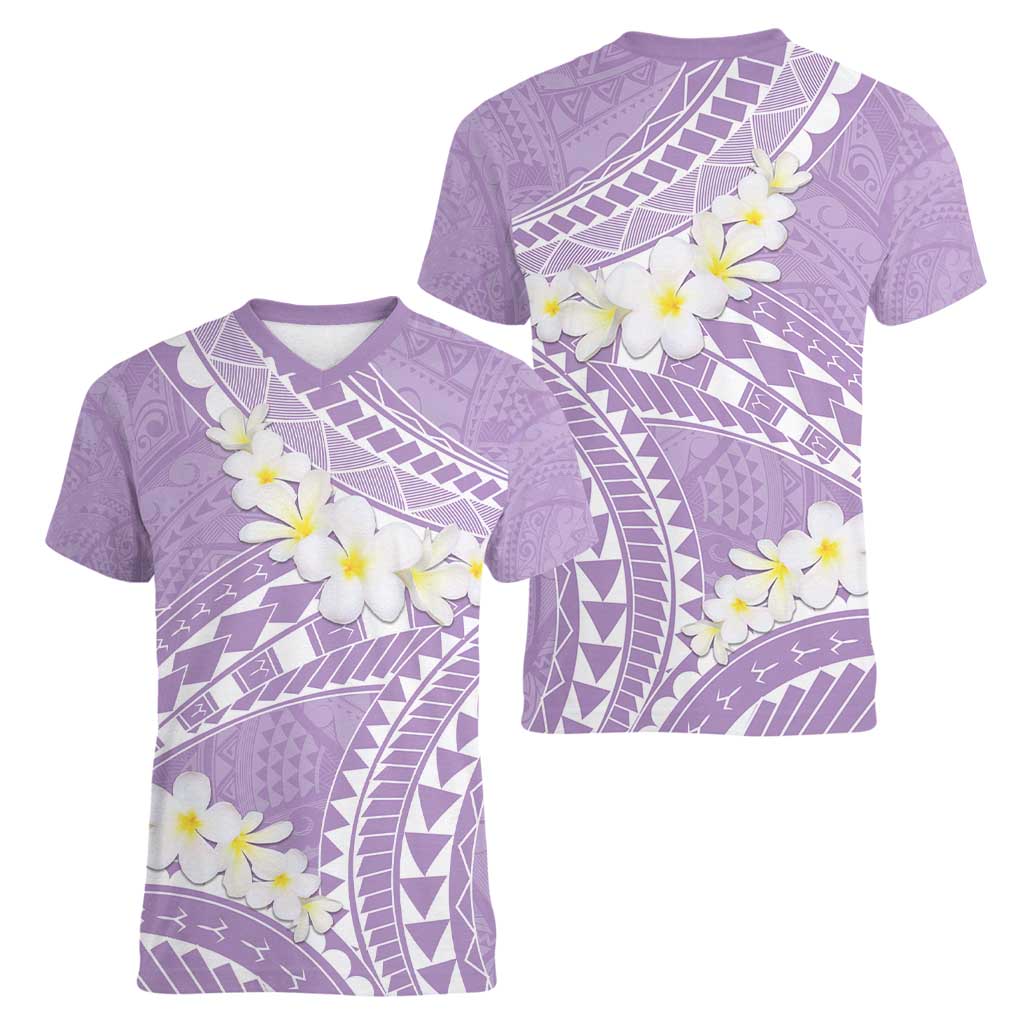Polynesian Vintage Floral Women V-Neck T-Shirt Lavender Motifs LT7 - Polynesian Pride