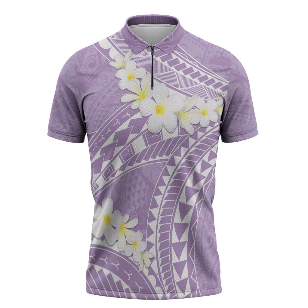 Polynesian Vintage Floral Zipper Polo Shirt Lavender Motifs - Polynesian Pride