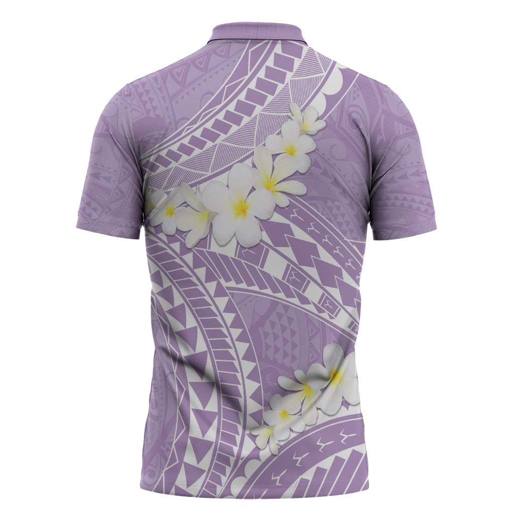 Polynesian Vintage Floral Zipper Polo Shirt Lavender Motifs - Polynesian Pride