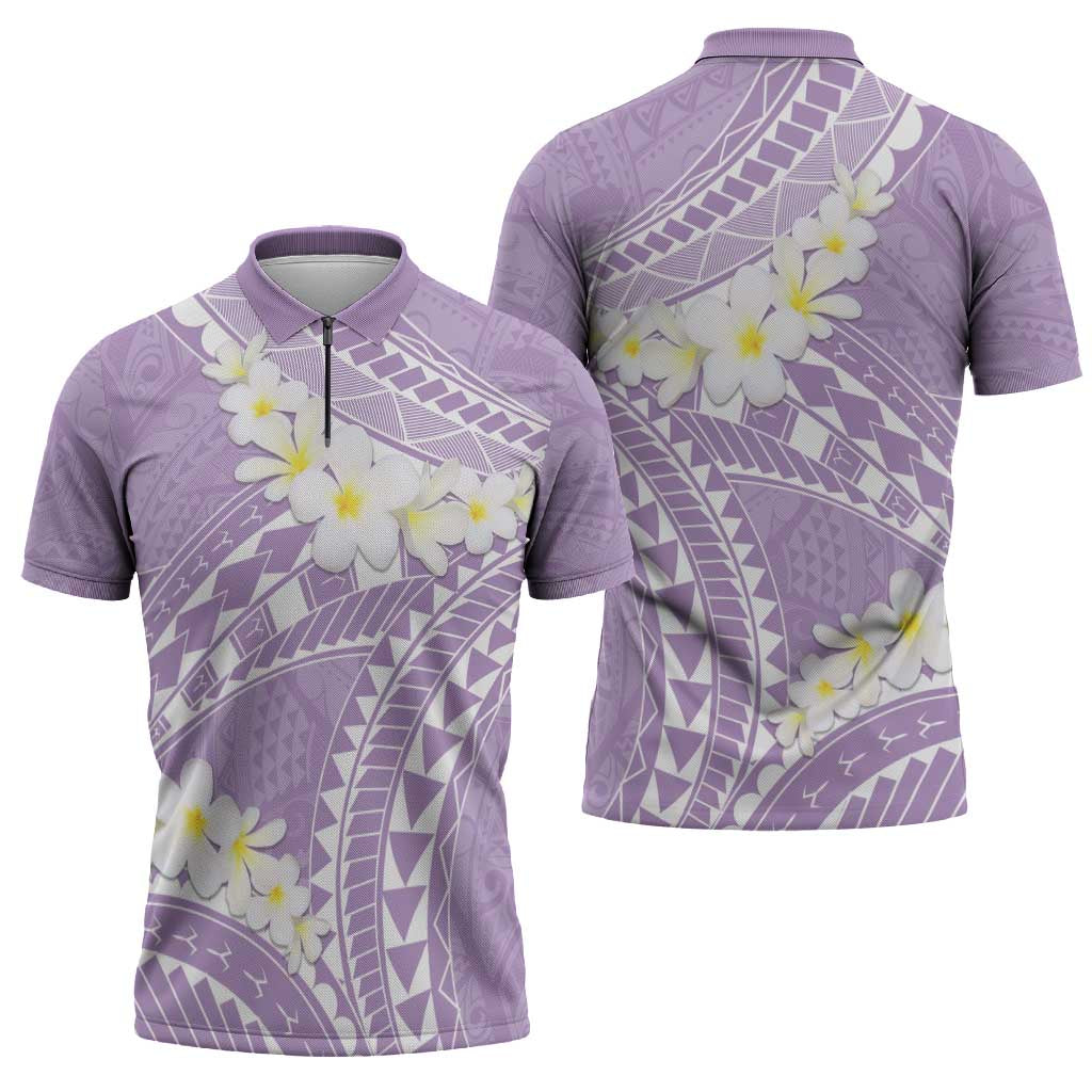 Polynesian Vintage Floral Zipper Polo Shirt Lavender Motifs - Polynesian Pride