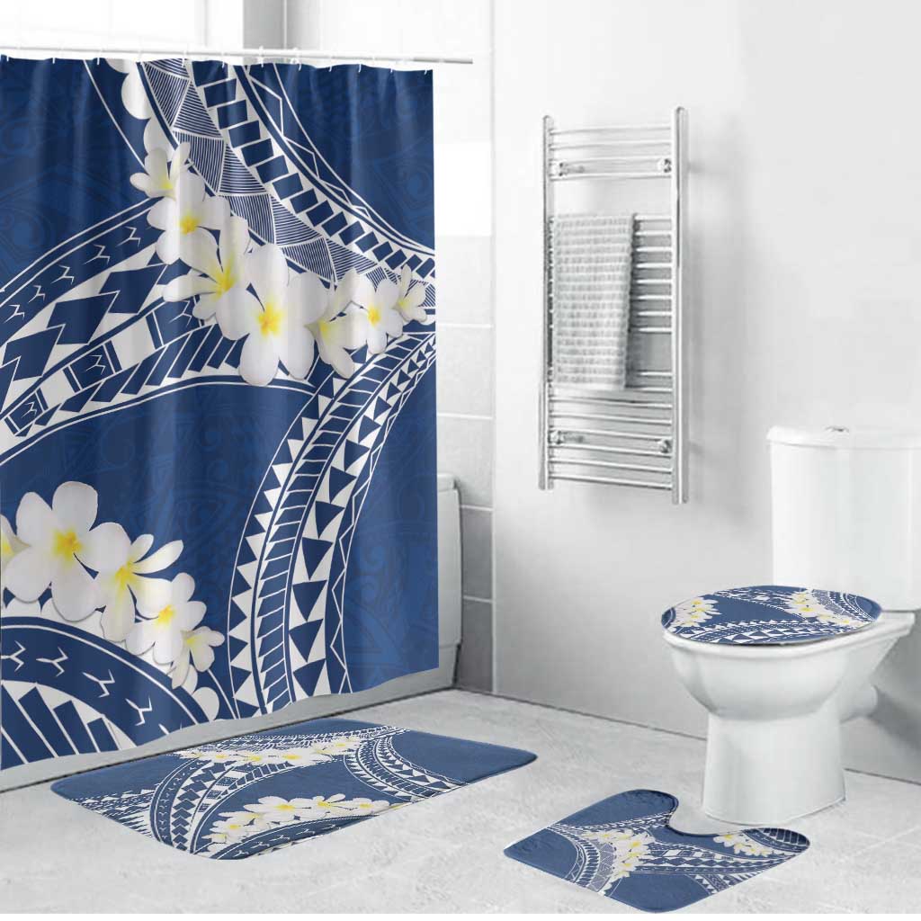 Polynesian Vintage Floral Bathroom Set Navy Blue Motifs - Polynesian Pride