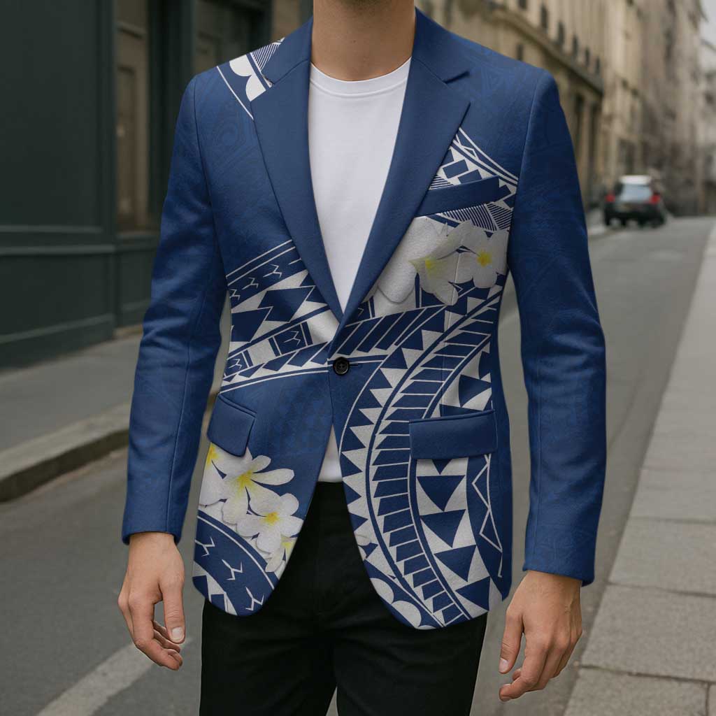 Polynesian Vintage Floral Blazer Navy Blue Motifs - Polynesian Pride