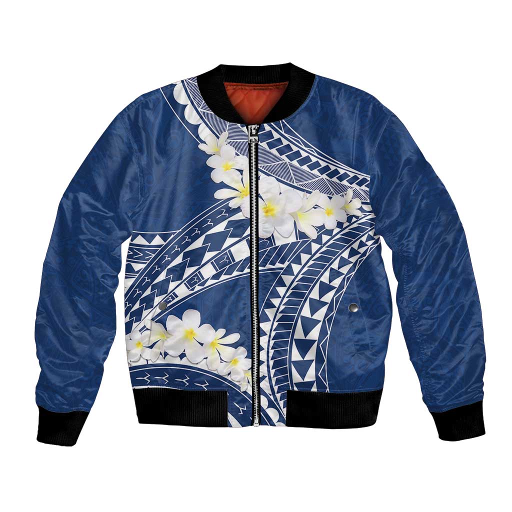 Polynesian Vintage Floral Bomber Jacket Navy Blue Motifs - Polynesian Pride