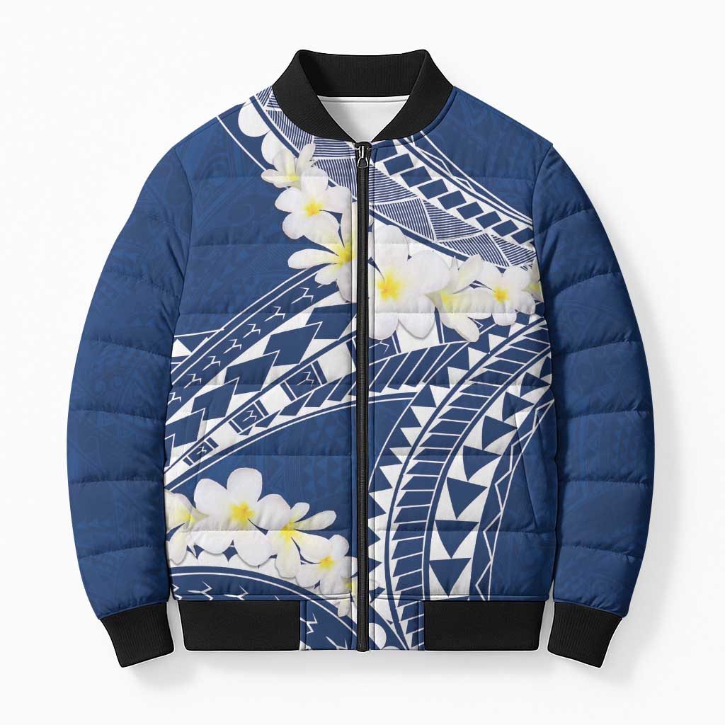 Polynesian Vintage Floral Bomber Puffer Jacket Navy Blue Motifs - Polynesian Pride
