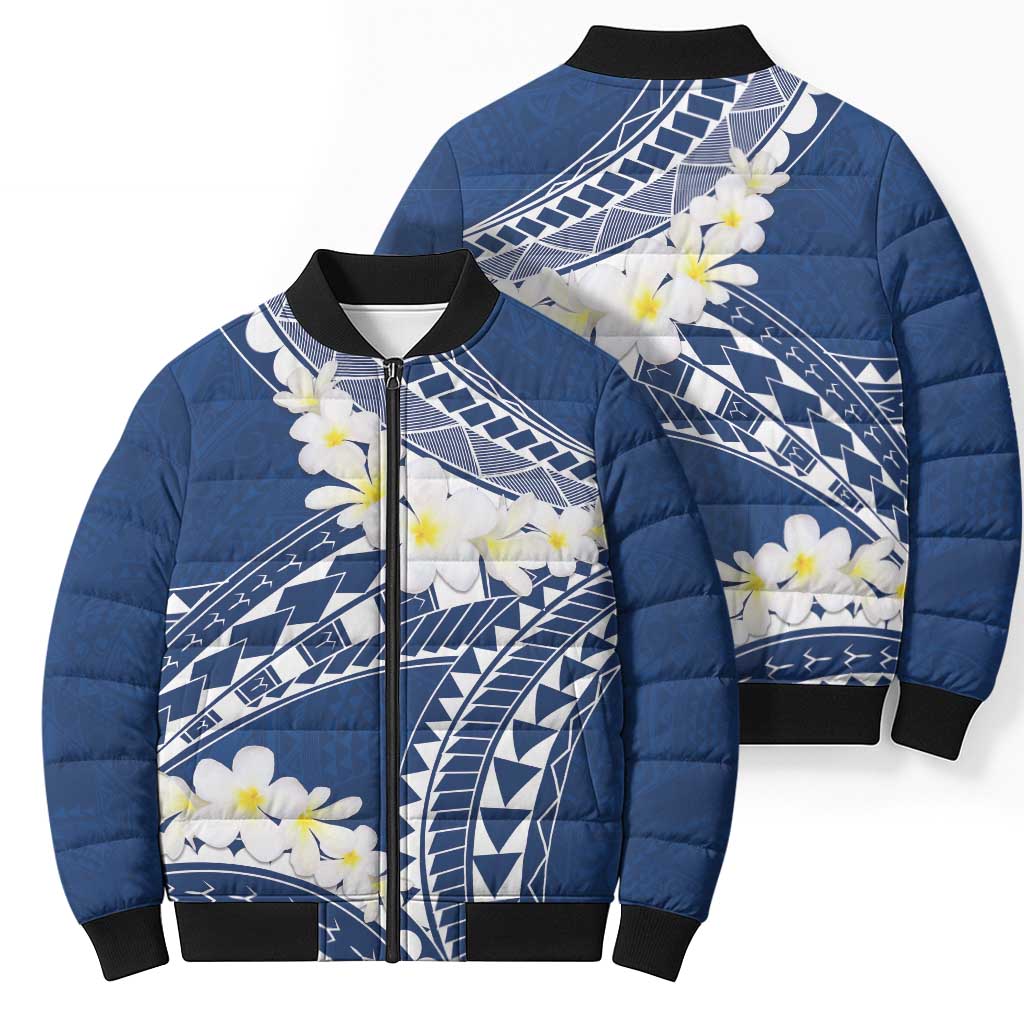 Polynesian Vintage Floral Bomber Puffer Jacket Navy Blue Motifs - Polynesian Pride