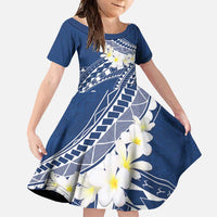 Polynesian Vintage Floral Family Matching Long Sleeve Bodycon Dress and Hawaiian Shirt Navy Blue Motifs LT7 Daughter's Dress Navy Blue - Polynesian Pride