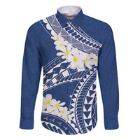 Polynesian Vintage Floral Family Matching Long Sleeve Bodycon Dress and Hawaiian Shirt Navy Blue Motifs LT7 Dad's Shirt - Long Sleeve Navy Blue - Polynesian Pride
