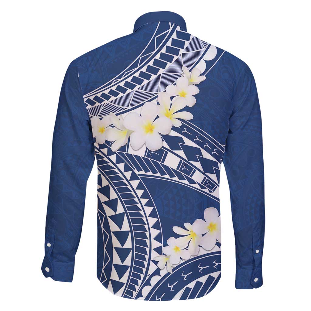 Polynesian Vintage Floral Family Matching Long Sleeve Bodycon Dress and Hawaiian Shirt Navy Blue Motifs LT7 - Polynesian Pride