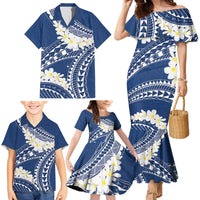 Polynesian Vintage Floral Family Matching Mermaid Dress and Hawaiian Shirt Navy Blue Motifs LT7 - Polynesian Pride