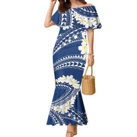 Polynesian Vintage Floral Family Matching Mermaid Dress and Hawaiian Shirt Navy Blue Motifs LT7 Mom's Dress Navy Blue - Polynesian Pride
