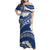 Polynesian Vintage Floral Family Matching Off Shoulder Maxi Dress and Hawaiian Shirt Navy Blue Motifs - Polynesian Pride