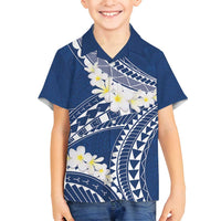 Polynesian Vintage Floral Family Matching Off Shoulder Short Dress and Hawaiian Shirt Navy Blue Motifs - Polynesian Pride