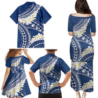 Polynesian Vintage Floral Family Matching Puletasi and Hawaiian Shirt Navy Blue Motifs - Polynesian Pride