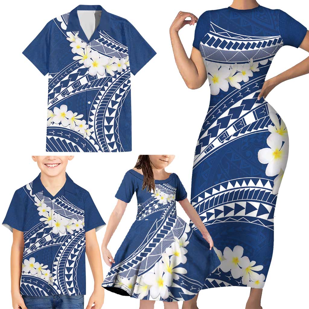 Polynesian Vintage Floral Family Matching Short Sleeve Bodycon Dress and Hawaiian Shirt Navy Blue Motifs LT7 - Polynesian Pride