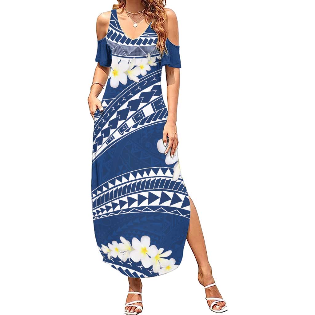 Polynesian Vintage Floral Family Matching Summer Maxi Dress and Hawaiian Shirt Navy Blue Motifs - Polynesian Pride
