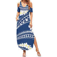 Polynesian Vintage Floral Family Matching Summer Maxi Dress and Hawaiian Shirt Navy Blue Motifs - Polynesian Pride
