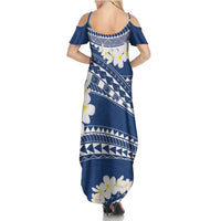 Polynesian Vintage Floral Family Matching Summer Maxi Dress and Hawaiian Shirt Navy Blue Motifs - Polynesian Pride