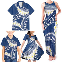 Polynesian Vintage Floral Family Matching Tank Maxi Dress and Hawaiian Shirt Navy Blue Motifs - Polynesian Pride