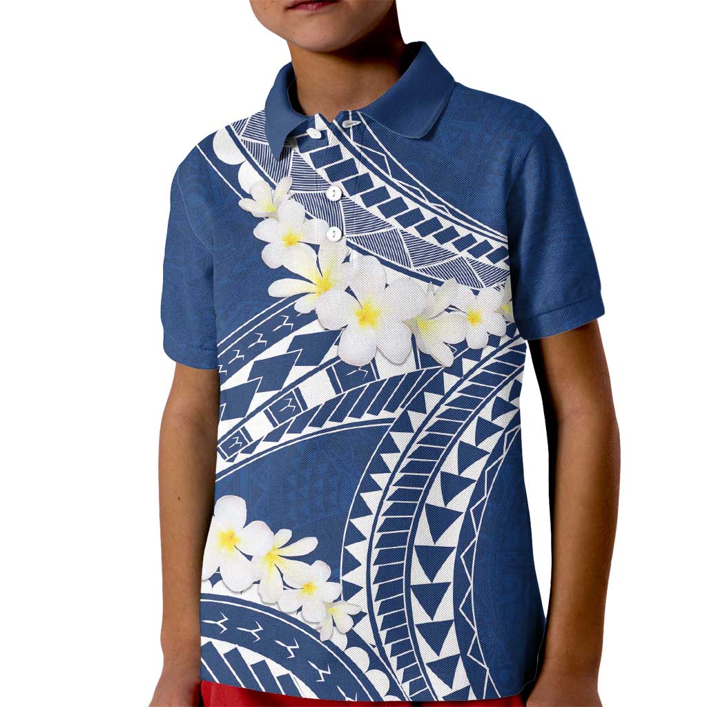Polynesian Vintage Floral Kid Polo Shirt Navy Blue Motifs - Polynesian Pride