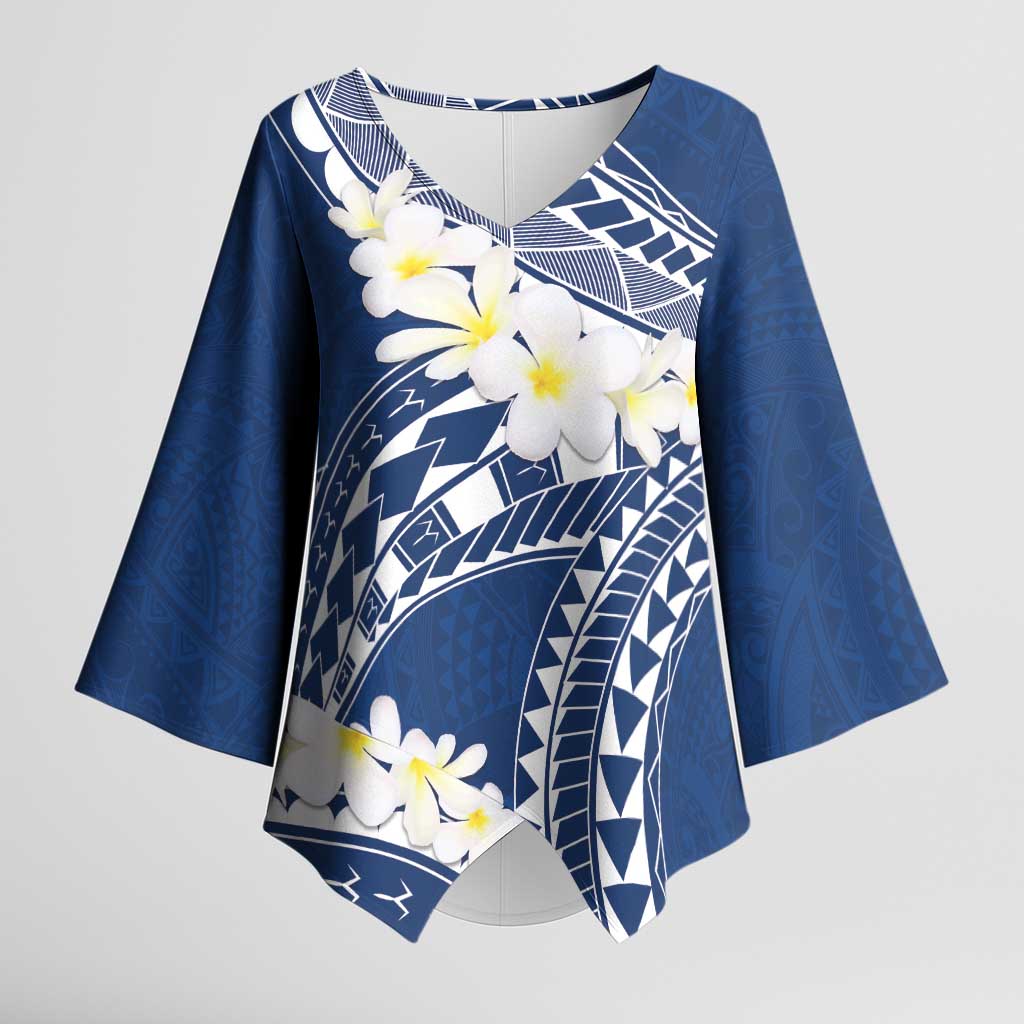 Polynesian Vintage Floral Kimono Sleeve Blouse Navy Blue Motifs - Polynesian Pride