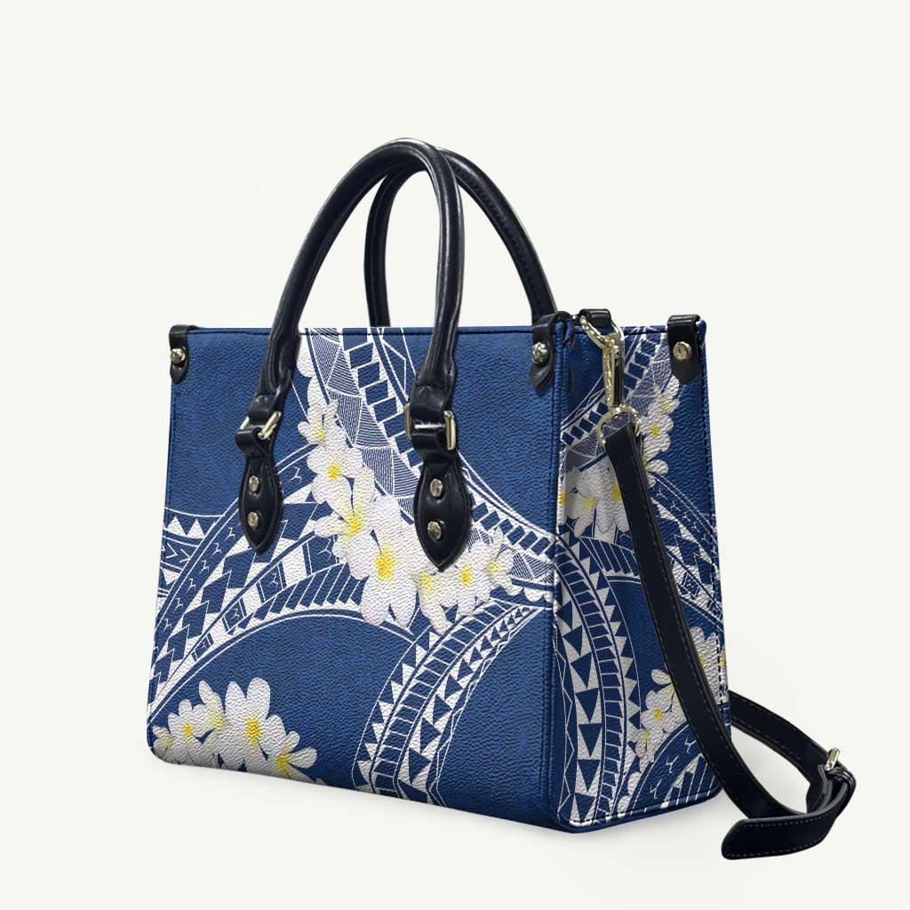 Polynesian Vintage Floral Leather Bag Navy Blue Motifs - Polynesian Pride